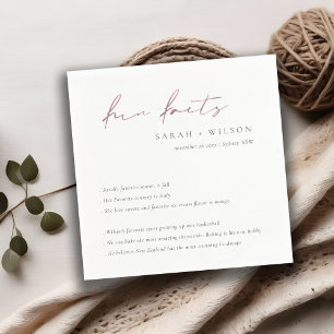 Rose Gold Script Schwarz-weiß Hochzeitsspass Fakte Serviette