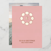 Rose Gold Seashell Wreath Seen und Grüße Foto