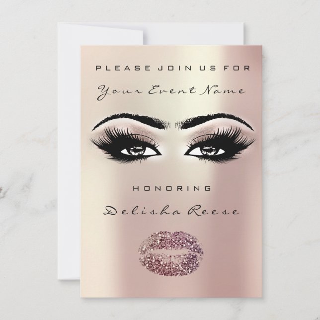 Rose Gold Sepia Lips Glitzer Brautparty Elfenbeink Einladung (Vorderseite)