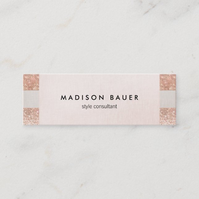 Rose Gold Sequel Pink Linen Schönheitssalon Stylis Mini Visitenkarte (Vorderseite)