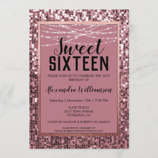 Rose Gold Sequin/Glitzer Sweet 16 Geburtstagsparty Einladung