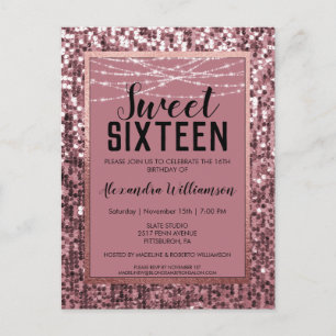 Rose Gold Sequin/Glitzer Sweet 16 Geburtstagsparty Postkarte