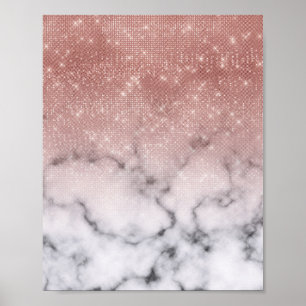 Rose Gold Sequin Glitzer Weißes Marmor Ombre Poster