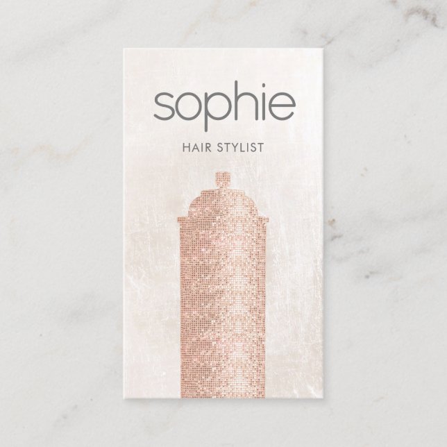 Rose Gold Sequin Haar Stylist Spray kann Salon Visitenkarte (Vorderseite)