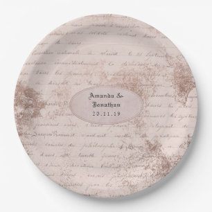 Rose Gold Shabby-Chic Vintag Calligrafy Wedding Pappteller