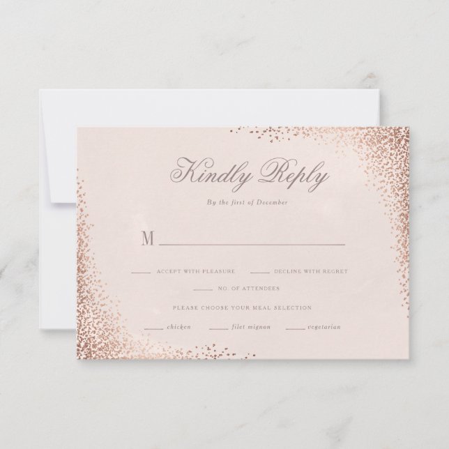Rose Gold Shimmer Elegante Hochzeit RSVP Karte (Vorderseite)