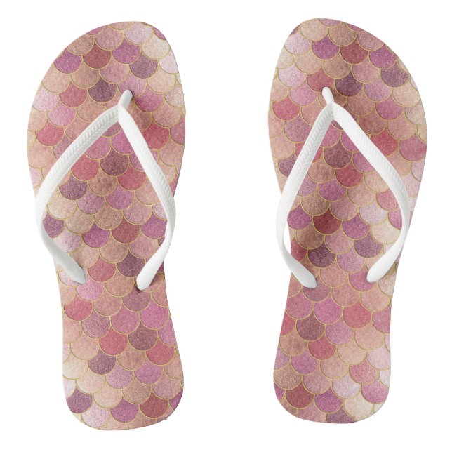 Rose Gold Shimmer Mermaid Scale Muster Flip Flops (Fußbett)