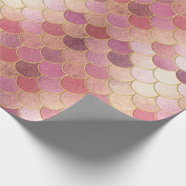 Rose Gold Shimmer Mermaid Scale Muster Geschenkpapier (Ecke)