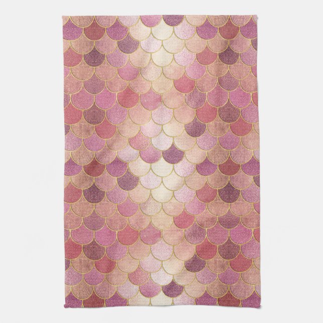 Rose Gold Shimmer Mermaid Scale Muster Geschirrtuch (Vertikal)