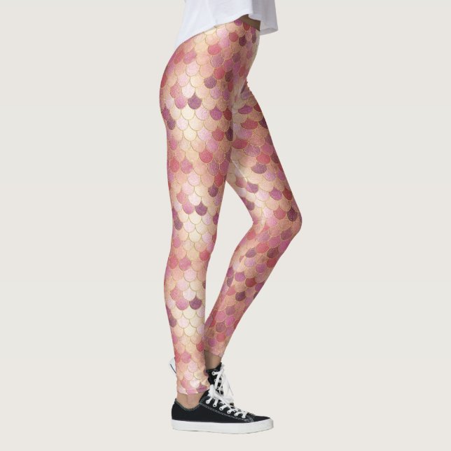 Rose Gold Shimmer Mermaid Scale Muster Leggings (Rechts)
