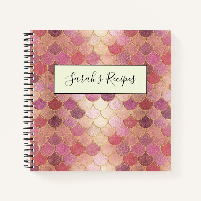 Rose Gold Shimmer Mermaid Scale Muster Notizbuch (Vorderseite)
