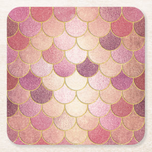 Rose Gold Shimmer Mermaid Scale Muster Rechteckiger Pappuntersetzer
