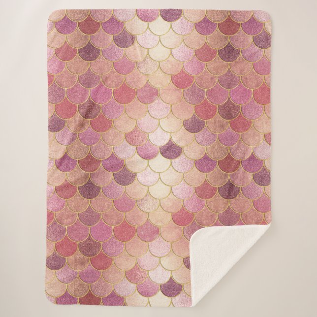 Rose Gold Shimmer Mermaid Scale Muster Sherpadecke (Vorderseite)