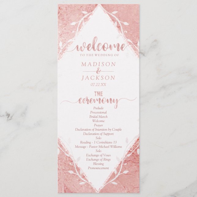 Rose Gold Shimmer Metallic Foil Wedding Programm (Vorderseite)