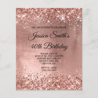 Rose Gold Shiny Glam 40. Geburtstag Einladung Flyer