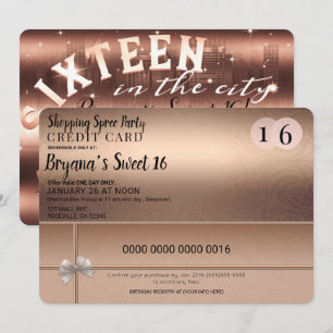 Rose Gold-Shoppingrausch City-Limo Sweet 16-Party Einladung