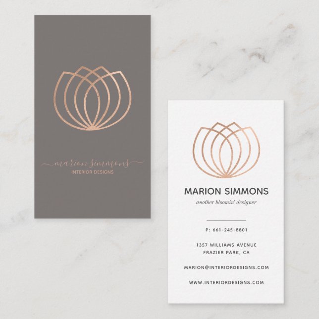 Rose Gold Signature Lotus Blume Business Card Visitenkarte (Vorne/Hinten)