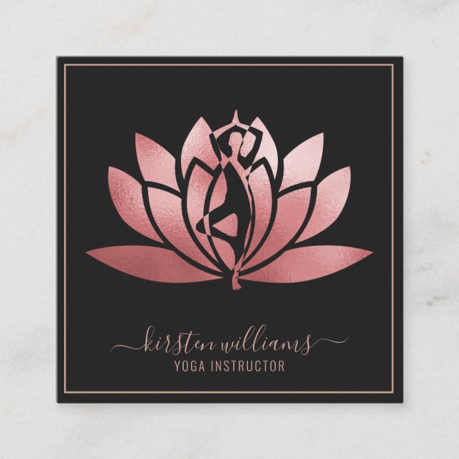 Rose Gold Signature Lotus Blume Yoga Pose Quadratische Visitenkarte (Vorderseite)