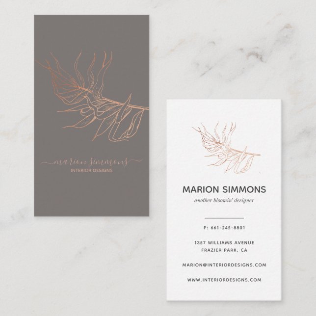 Rose Gold Signature Palm Leaf Business Card Visitenkarte (Vorne/Hinten)