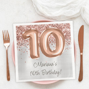 Rose Gold Silber 10. Geburtstagsfeier Serviette