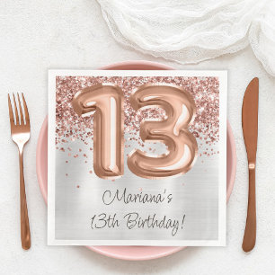 Rose Gold Silber 13. Geburtstagsfeier Serviette