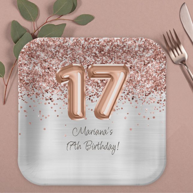 Rose Gold Silber 17. Geburtstagsfeier Pappteller (Von Creator hochgeladen)