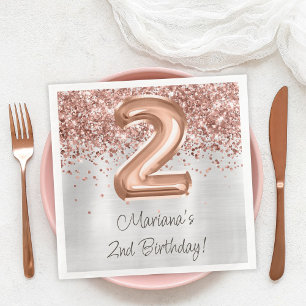 Rose Gold Silber 2. Geburtstag Party Serviette