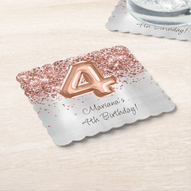 Rose Gold Silber 4. Geburtstag Party Untersetzer (angewinkelt)