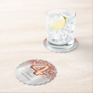 Rose Gold Silber 4. Geburtstag Party Untersetzer