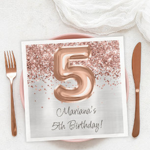 Rose Gold Silber 5. Geburtstagsfeier Serviette