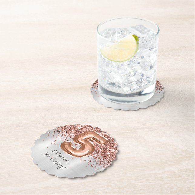 Rose Gold Silber 5. Geburtstagsparty Untersetzer (Vor Ort)