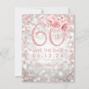 Rose Gold Silber 60. Geburtstag Glam Lights Save The Date