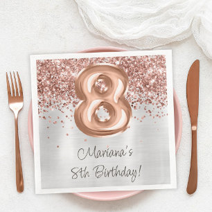 Rose Gold Silber 8. Geburtstagsfeier Serviette