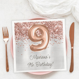 Rose Gold Silber 9. Geburtstagsfeier Serviette