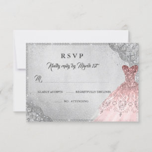 Rose Gold Silber Diamant Glitz Kleid RSVP Karte
