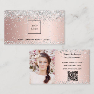 Rose Gold Silber Foto QR-Code Glitzer Weibchen Visitenkarte