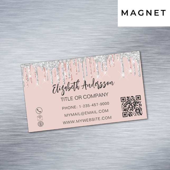 Rose Gold silber Glitzer eleganter QR-Code Magnetische Visitenkarte (Von Creator hochgeladen)