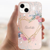 Rose Gold silber Glitzer florale Monogramm Name
