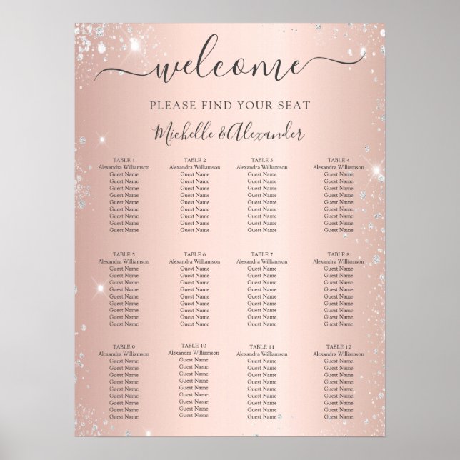 Rose Gold Silber Glitzer Hochzeitskarte Poster (Vorne)