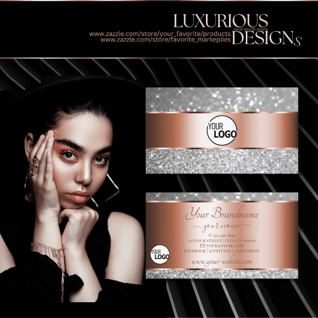 Rose Gold Silber Glitzer Leuchtstars und Logos Visitenkarte (Von Creator hochgeladen)