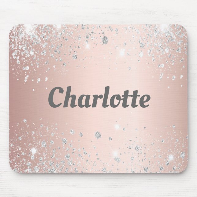 Rose Gold silber Glitzer Staubmonogramm Name Mousepad (Vorne)