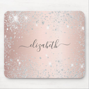 Rose Gold silber Glitzer Staubmonogramm Name Mousepad