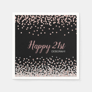 Rose Gold Silber Konfetti 21. Geburtstagsfeier Serviette