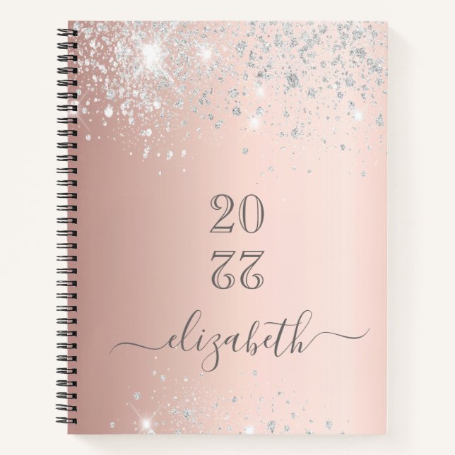 Rose Gold Silber-Skript 2025 Notizbuch (Vorderseite)