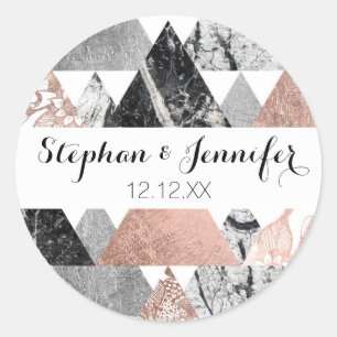 Rose Gold Silber und Geo Dreiecke mit Blumenmuster Runder Aufkleber