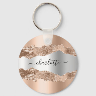 Rose Gold Silbermetall-Agarve-Marmornamenskript Schlüsselanhänger