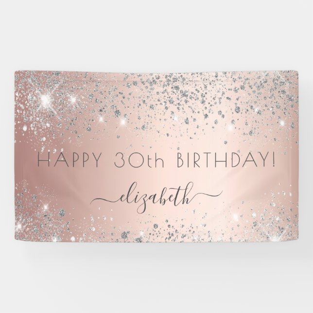 Rose Gold Silberne Glitzer Banner (Horizontal)