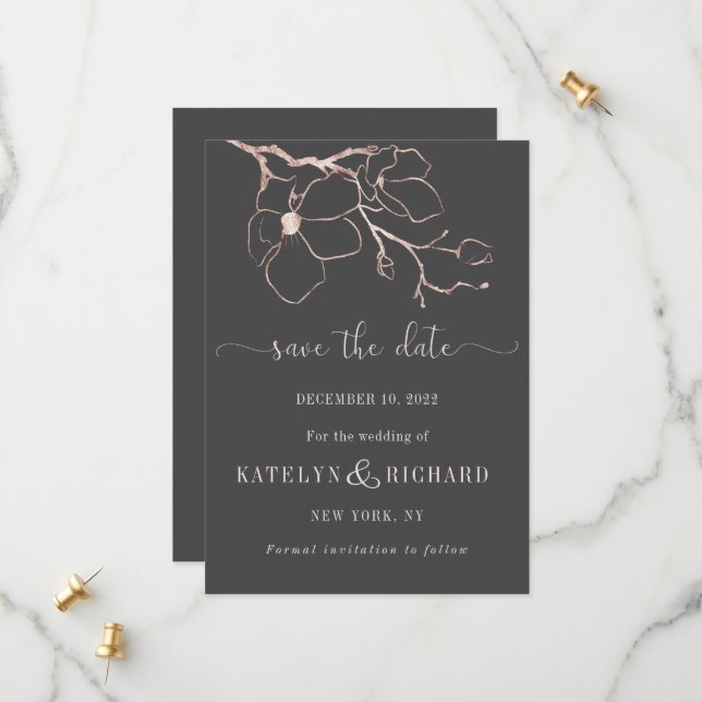 Rose Gold Silhouette Save the Date Karte (Vorderseite/Rückseite Beispiel)
