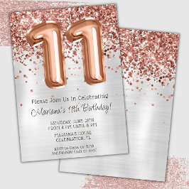 Rose Gold Silver 11. Geburtstagsparty Einladung
