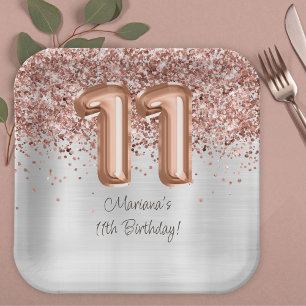 Rose Gold Silver 11. Geburtstagsparty Pappteller